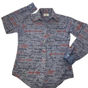 Vtg Declaration of Independence Signatures Shirt Van Heusen 417 Mens Sz 20 14.5